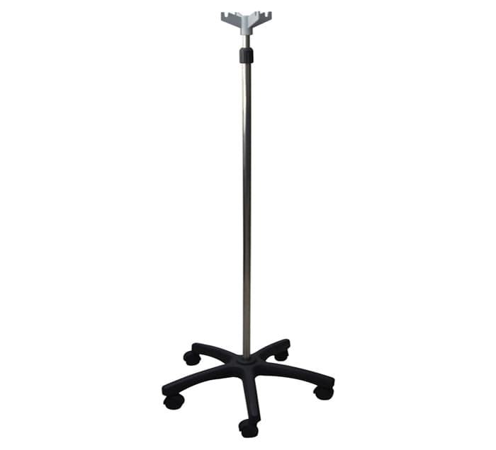 POTENCE A SERUM INOX 5 PIEDS EN PLASTIQUE NOIR — vue 1