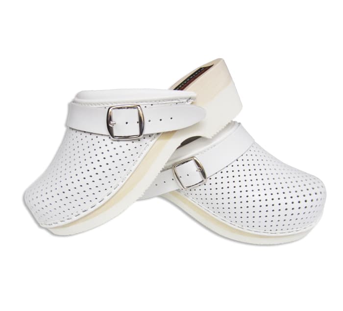 SABOT BOIS ET CUIR PERFORE BLANC — vue 1